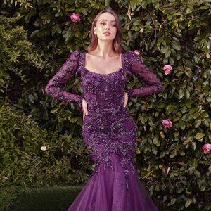 NEW LONG STRAPLESS MERMAID DRESS WITH REMOVABLE BOLERO & FLORAL DETAILS CD MA101